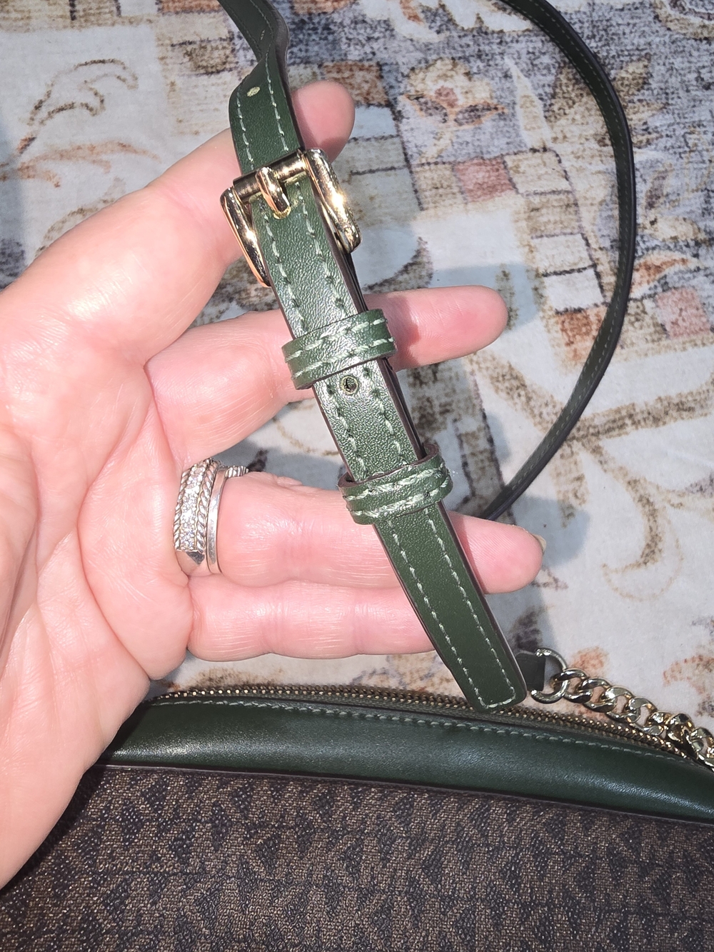 Michael Kors Jet Set Green Navy Stripe Crossbody Bag - Picture 3 of 10